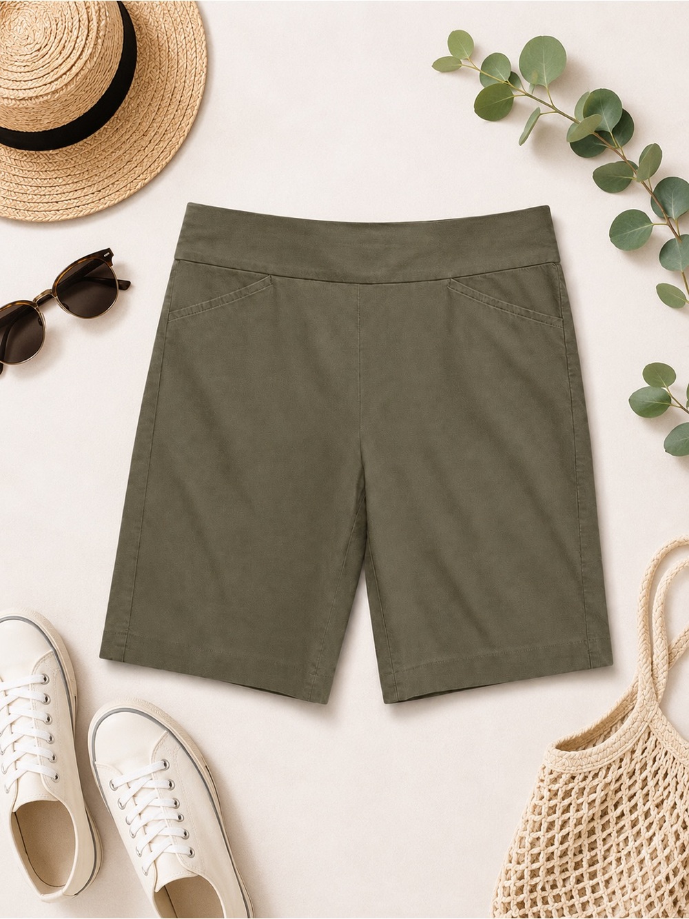 Chico’s • Perfect Stretch Shorts in Olive Green - Pull On Style - 9” Inseam - Picture 2 of 11